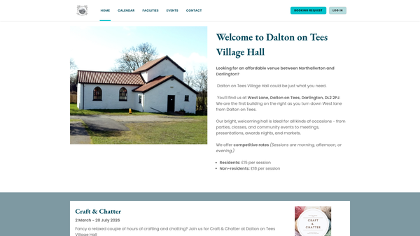 Screenshot of the Dalton-On-Tees Village Hall website