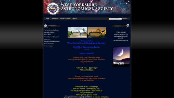 Screenshot of the The West Yorkshire Astronomical Society website