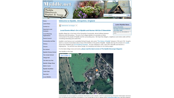 Screenshot of the Myddle Village Hall website