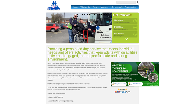Screenshot of the Teesside Ability Support Centre website