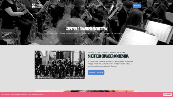 Screenshot of the The Sheffield Chamber Orchestra website