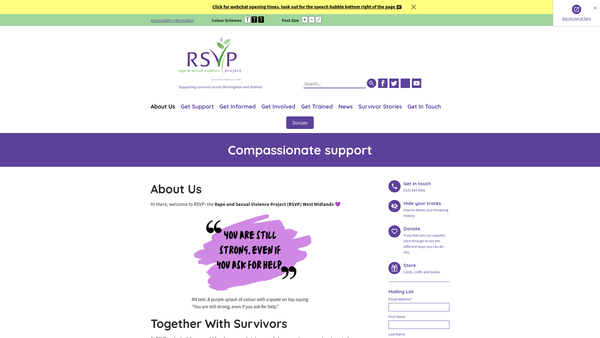 Screenshot of the Birmingham Rape And Sexual Violence Project website