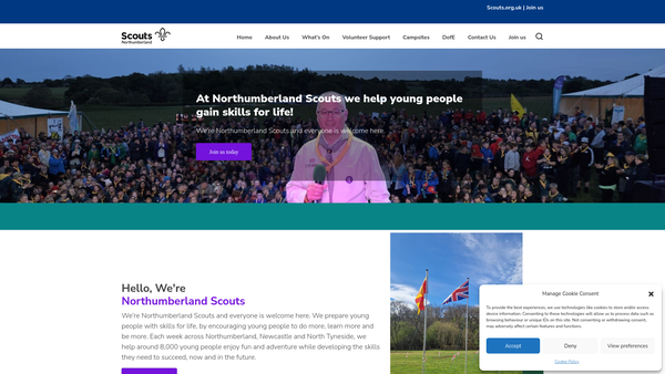 Screenshot of the Northumberland County Scout Council website