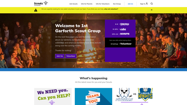 Screenshot of the 1st Garforth Scout Group website