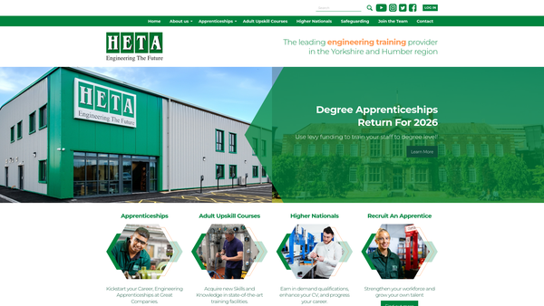 Screenshot of the Humberside Engineering Training Association Limited website