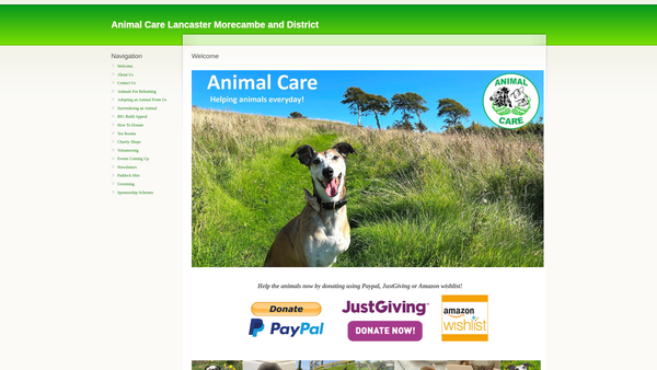 Screenshot of the Animal Care Lancaster Morecambe And District website