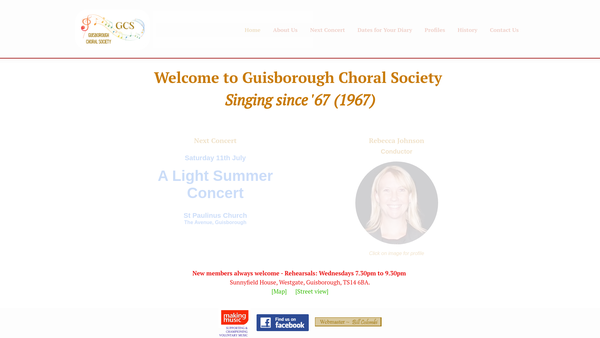 Screenshot of the Guisborough Choral Society website