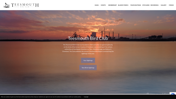 Screenshot of the Teesmouth Bird Club website