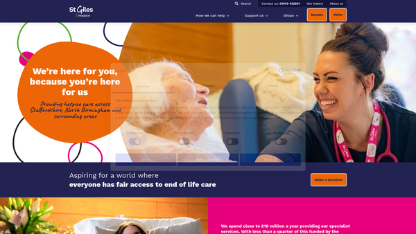 Screenshot of the St Giles Hospice website