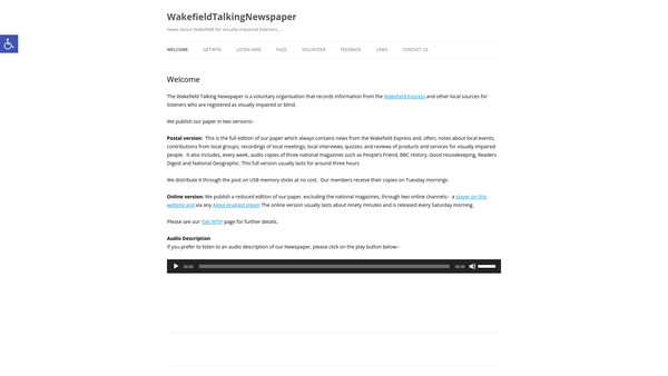 Screenshot of the Wakefield Talking Newspaper website