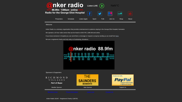 Screenshot of the Nuneaton Area Hospital Broadcasting Service website