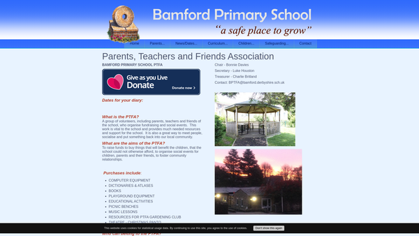 Screenshot of the Bamford School Parents, Teachers And Friends Association website