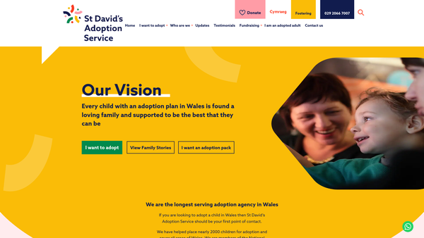 Screenshot of the St. David's Children Society website