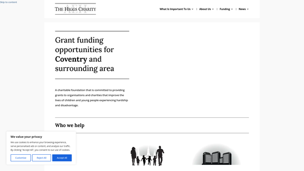 Screenshot of the The Alan Edward Higgs Charity website