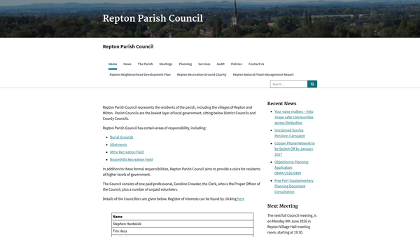 Screenshot of the Repton Recreation Ground website
