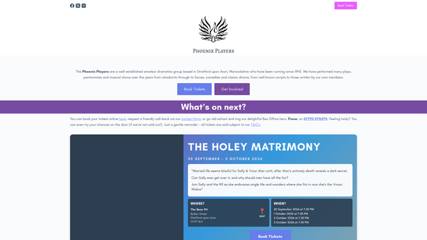 Screenshot of the The Phoenix Players website