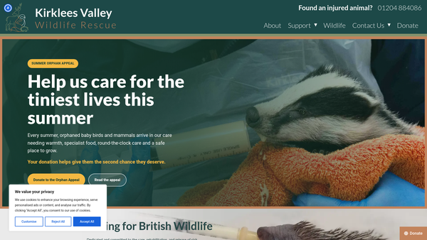 Screenshot of the Kirklees Valley Wildlife Rescue website
