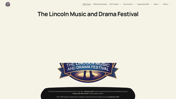 Screenshot of the Lincoln Music And Drama Festival website