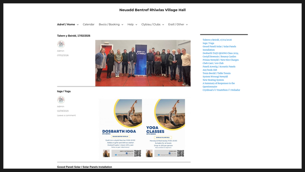 Screenshot of the Neuadd Bentref Rhiwlas website