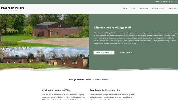 Screenshot of the Pillerton Priors Village Hall And Playing Field website