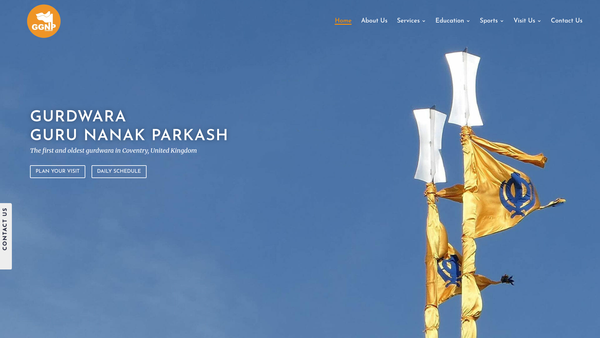 Screenshot of the Gurdwara Guru Nanak Parkash, Coventry website