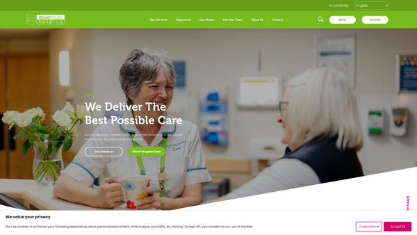 Screenshot of the Dove House Hospice Limited website