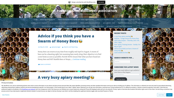Screenshot of the The Pembrokeshire Beekeepers' Association website