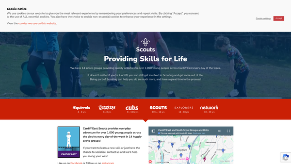 Screenshot of the Cardiff East District Scout Council website