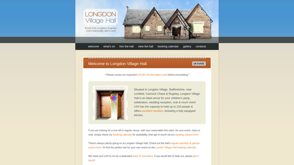 Screenshot of the Longdon Village Hall website