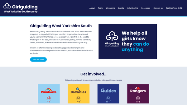 Screenshot of the Girlguiding West Yorkshire South website