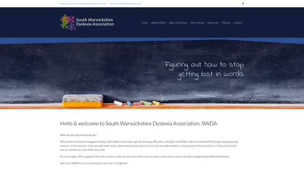 Screenshot of the The South Warwickshire Dyslexia Association website