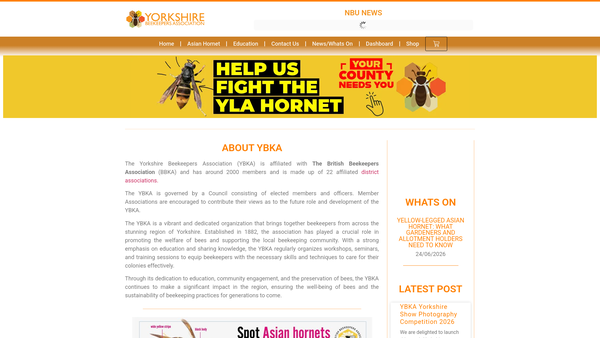 Screenshot of the Yorkshire Beekeepers' Association website