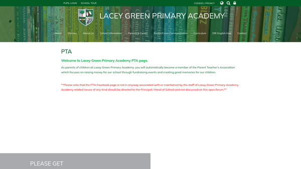 Screenshot of the Lacey Green County Primary School Parent Teachers Association website