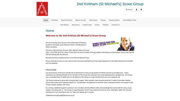Screenshot of the 2nd Kirkham (St Michaels) Scout Group website