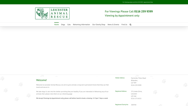 Screenshot of the Leicester Animal Rescue website