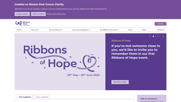 Screenshot of the Weston Park Hospital Development Fund Ltd website