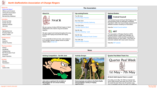 Screenshot of the North Staffordshire Association Of Change Ringers Bell Restoration Fund website