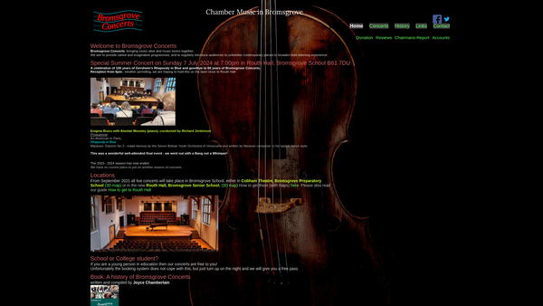Screenshot of the Bromsgrove Concerts Society website
