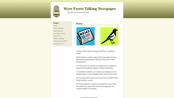 Screenshot of the The Wyre Forest Talking Newspaper Association website