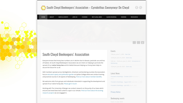 Screenshot of the The South Clwyd Beekeepers Association (Cymdeithas Gwenynwry De Clwyd) website