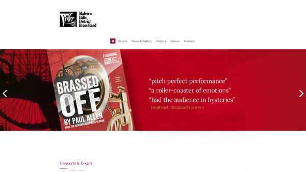 Screenshot of the The Malvern Hills District Brass Band website