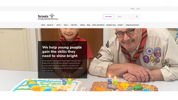 Screenshot of the 5th Rugby (Newbold) Scout Group website