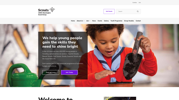 Screenshot of the 164th Sheffield (Stannington) Scout Group website