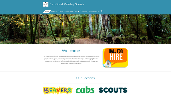 Screenshot of the 1st Great Wyrley Scout Group website