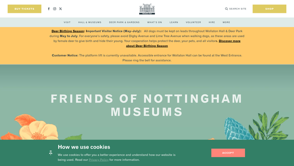 Screenshot of the Friends Of Nottingham Museums website