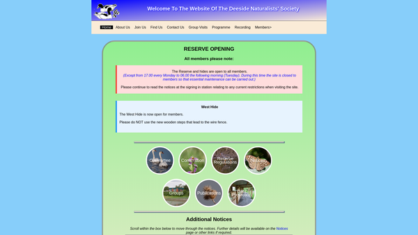 Screenshot of the Deeside Naturalists Society website