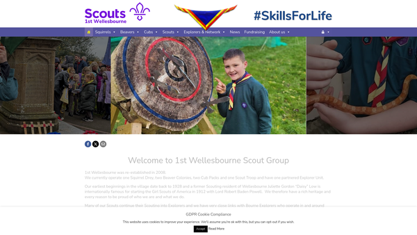 Screenshot of the 1st Wellesbourne Scout Group website