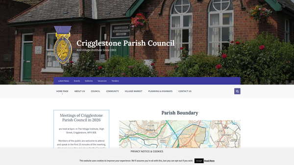 Screenshot of the Crigglestone Village Institute website