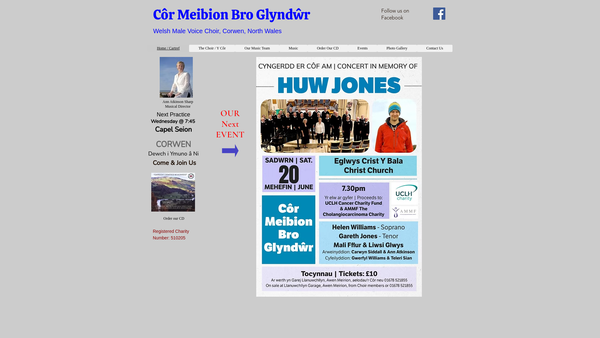 Screenshot of the Cor Meibion Bro Glyndwr website