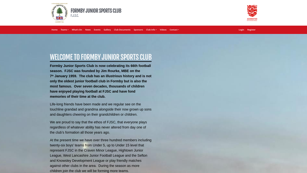 Screenshot of the The Formby Junior Sports Club website